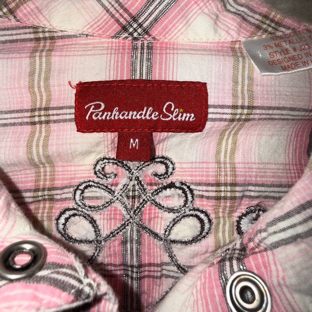 Panhandle Slim Western Plaid Studded Embroidered Snap Shirt Women's Medium - Picture 3 of 13